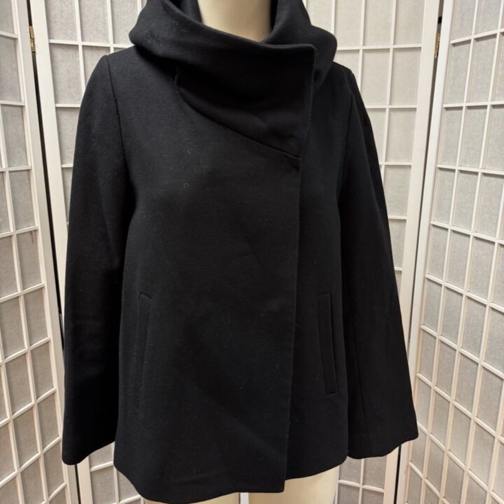 Zara Basic,Woman,Coat,Jacket,Black,Sz Xs,Buttons,Hood,Long Sleeve,Cross neck.! - Picture 4 of 12
